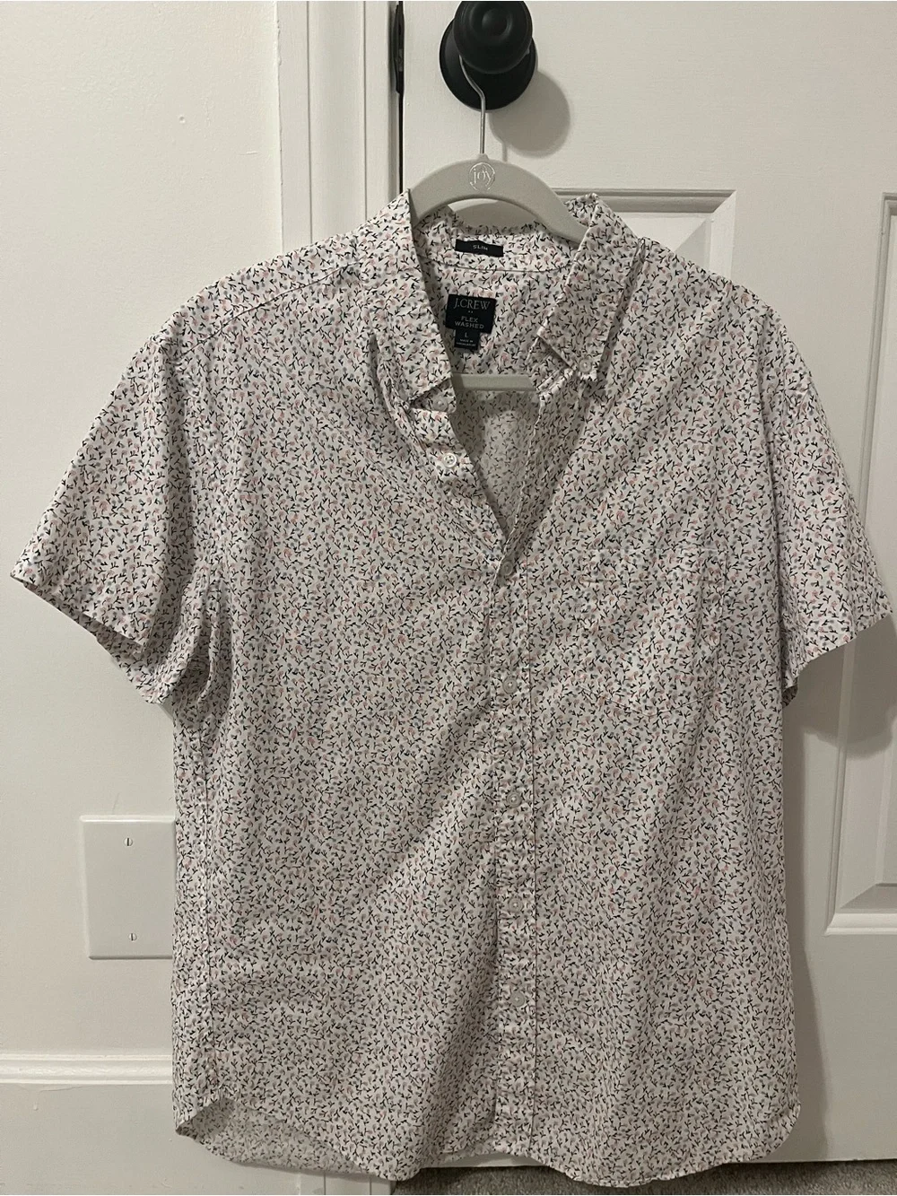 J. Crew Short-Sleeve Button-Down Shirt in White with Multicolor Micro Floral